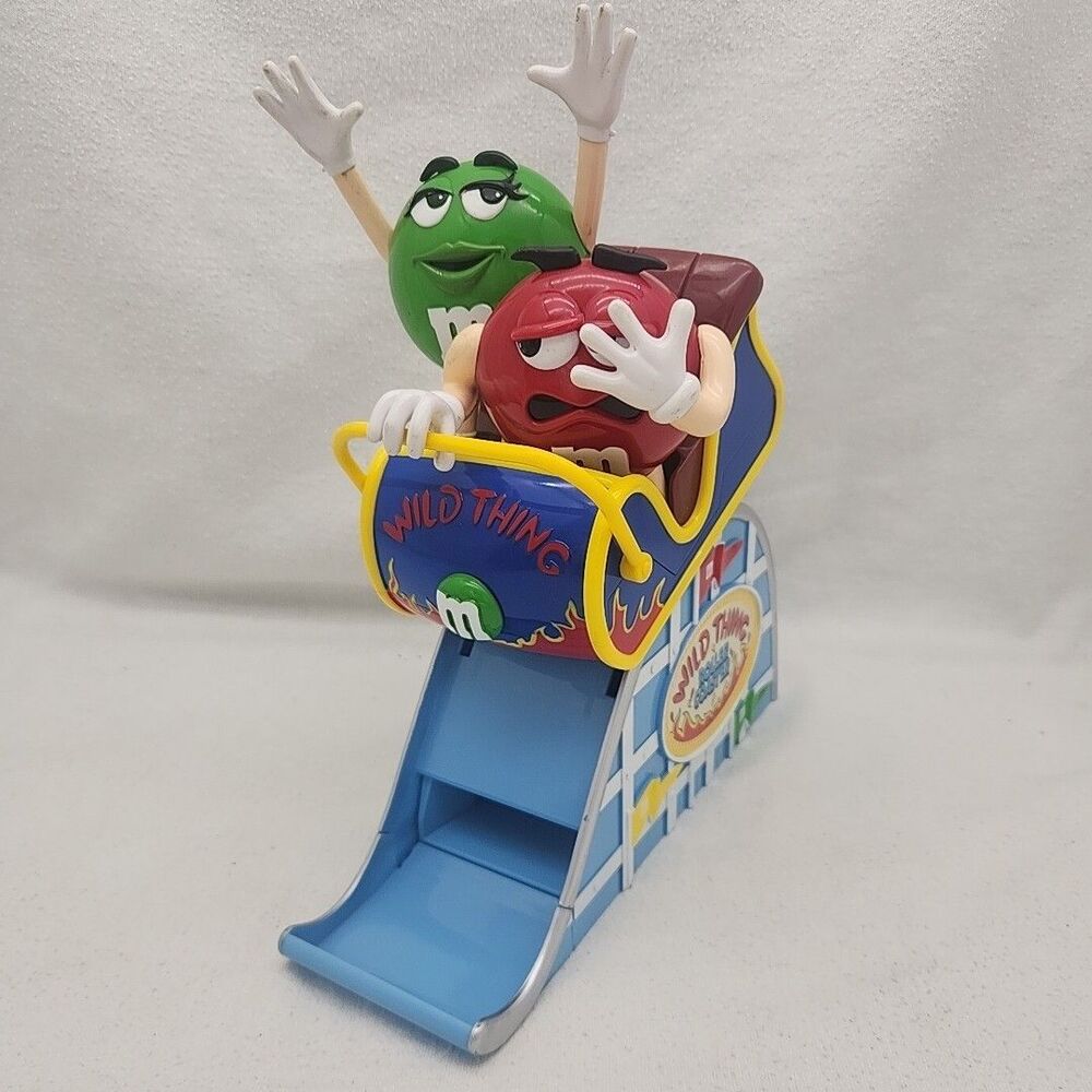 Candy Dispenser M&M's Wild Thing Roller Coaster 2000 Red & Green Riding Vintage